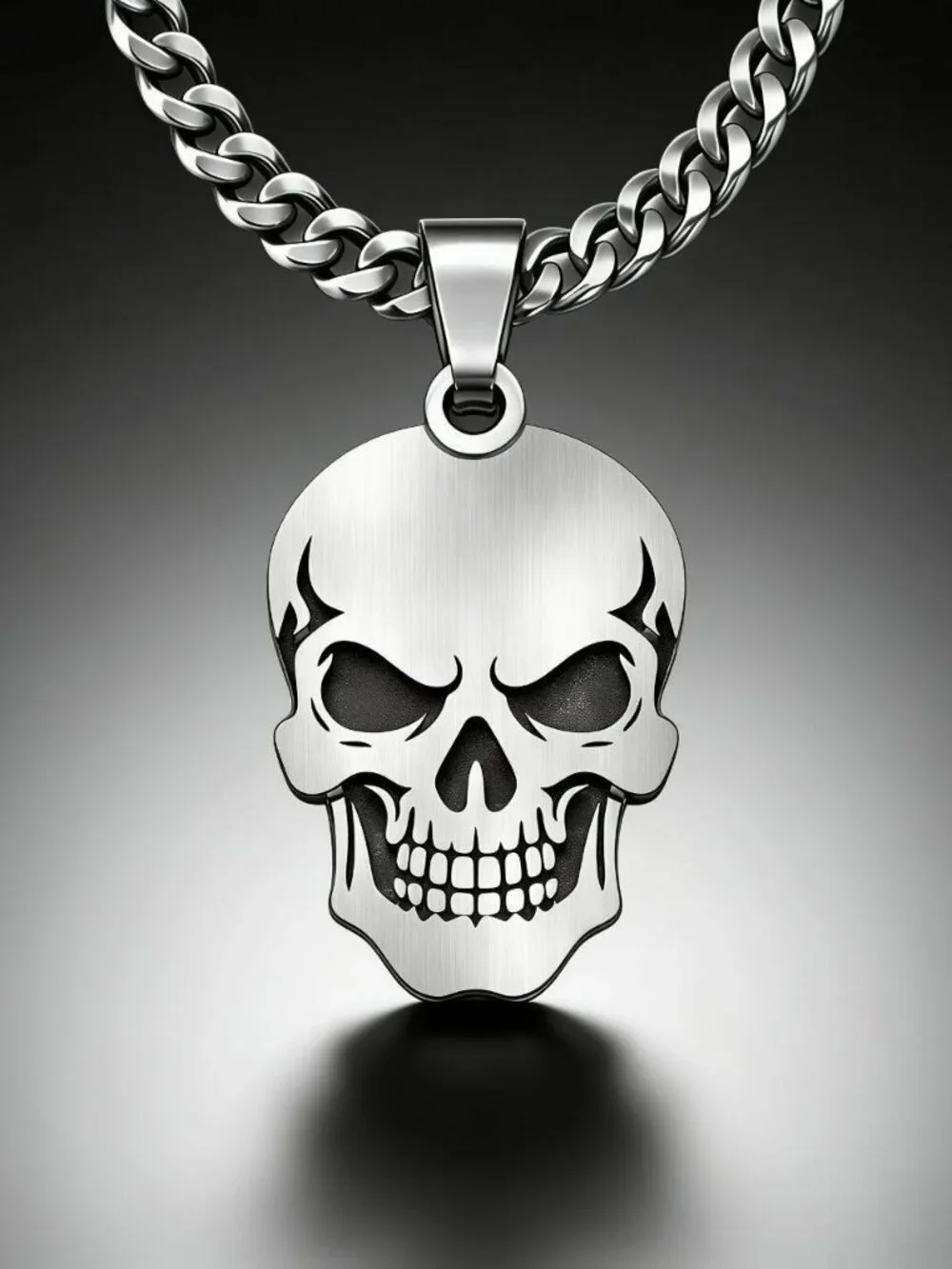 Mens stainless steel hip hop skull necklace punk rock gothic